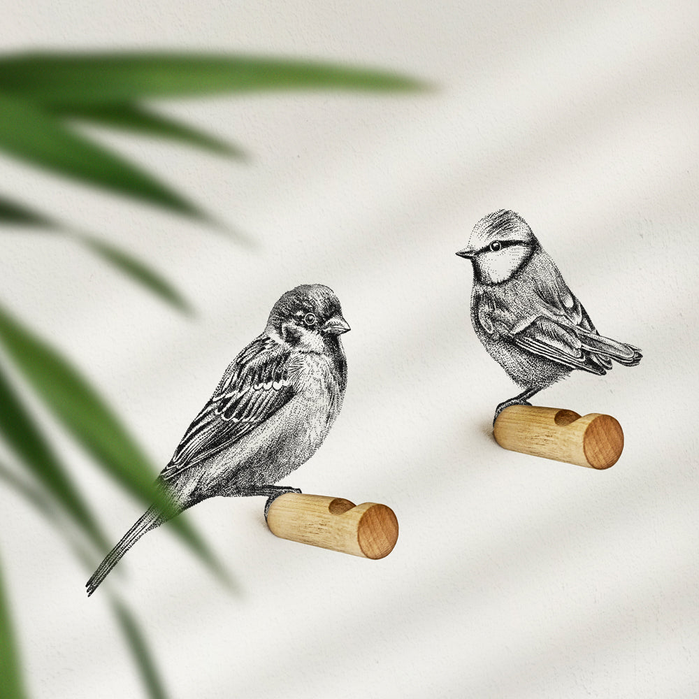 Wall Pegs Sparrow And Blue Tit Set